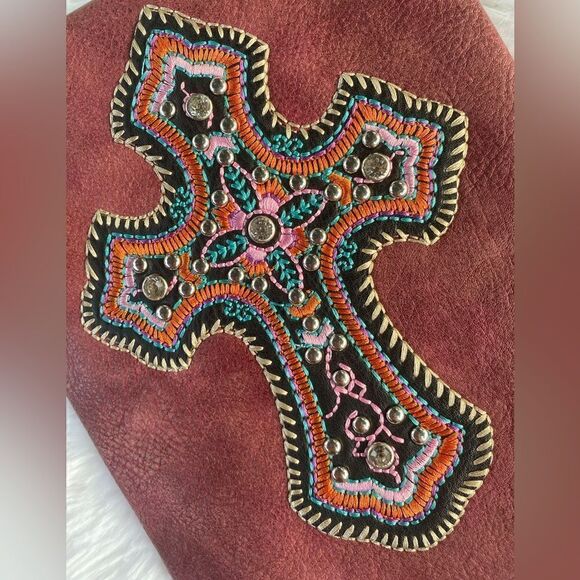 NWT PG Collection Woman’s Plum Leather Bling Cross Cell Phone Purse - Picture 3 of 11